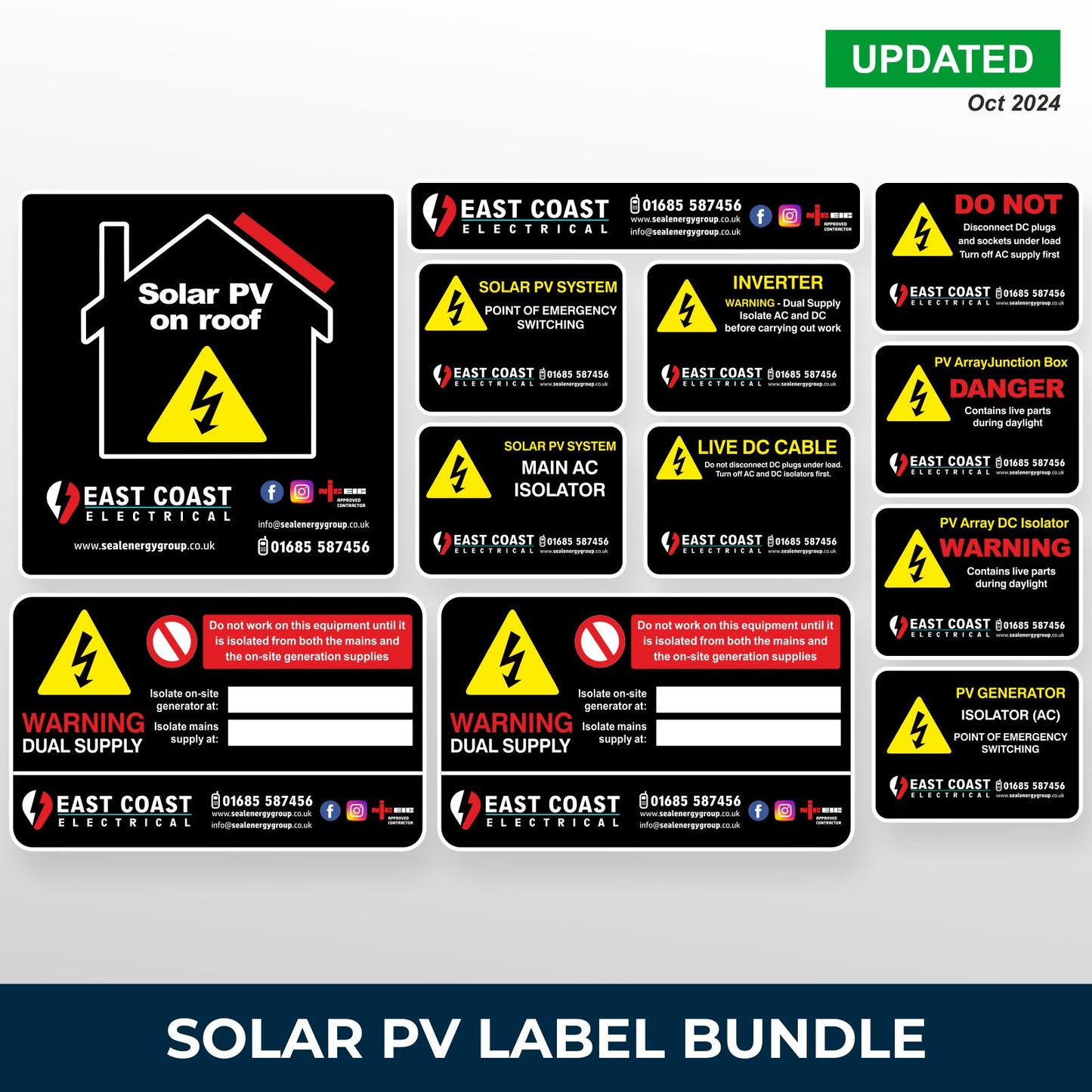 Solar PV Electrician & Renewables Safety Stickers Bundle